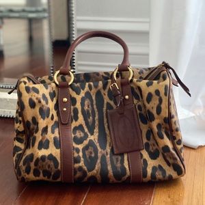 Dolce & Gabbana Brown Leopard Print Boston Bag
